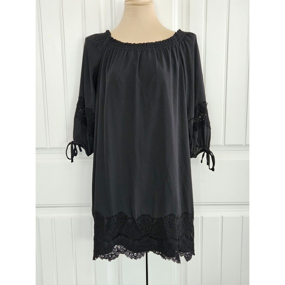 Loft Black Off Or On the Shoulder Lace Shift Dress Size S